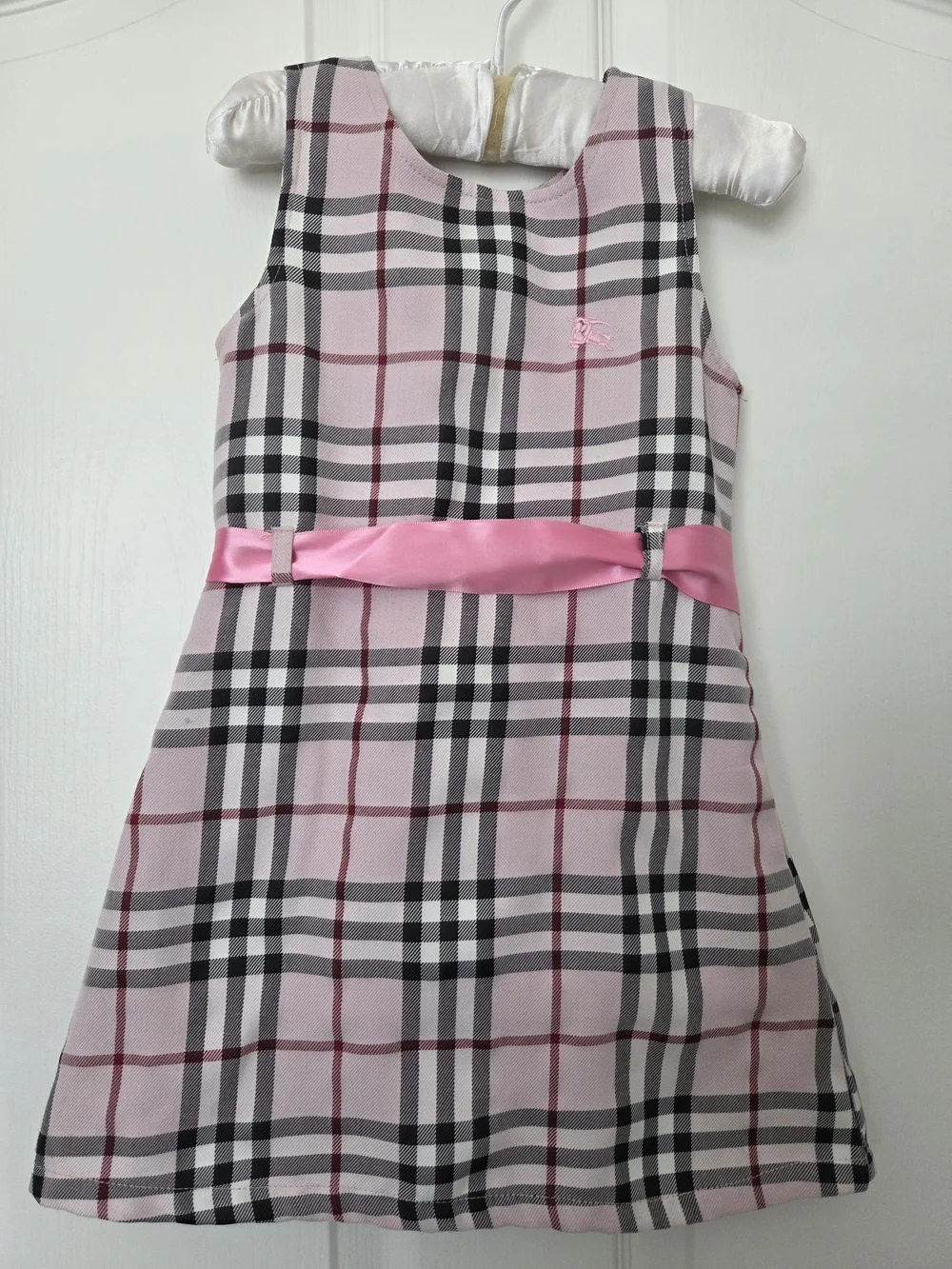 Burberry Pink Plaid Sleeveless Dress with Satin Waistband